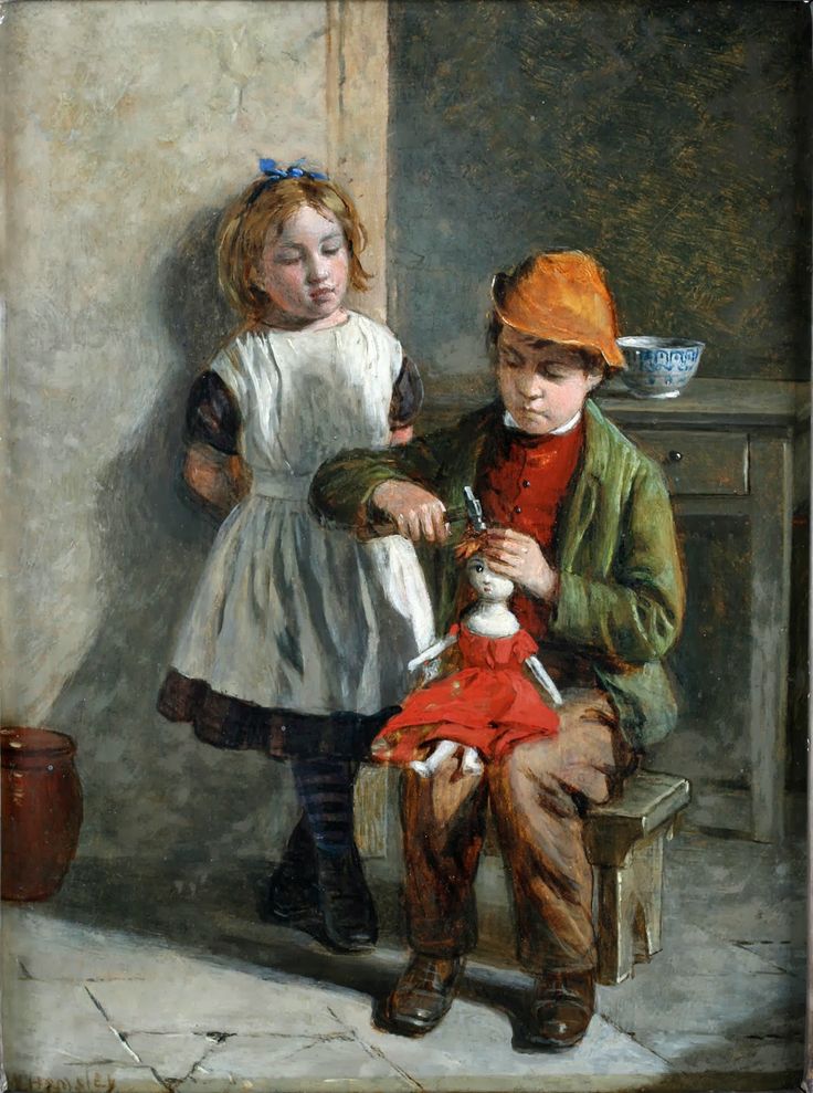 The Young Doll Makers , the Artist is William Hemsley (1819-1893)